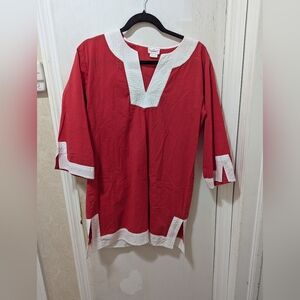 Top It Off S/M Red and White 3/4 Sleeves Women's Tunic